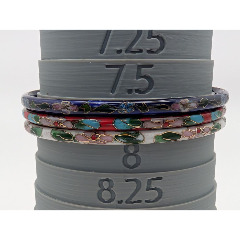 Set Of 3 Vintage Cloisonne Enamel Floral Bangle Bracelets Red White And Blue 7" - Picture 5 of 5